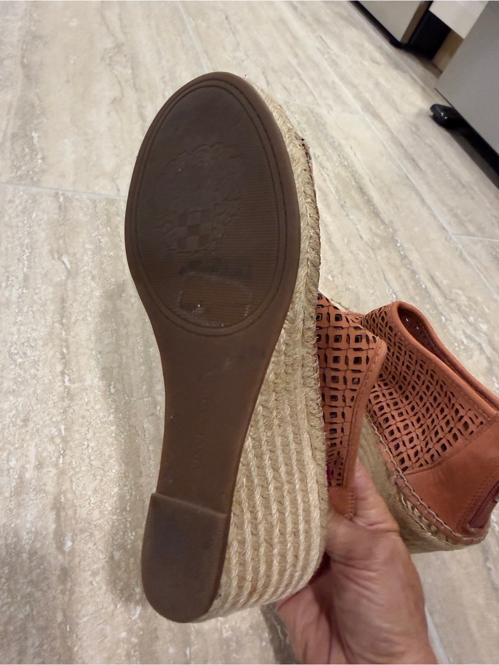 Vince Camuto Rust Laser-Cut Peep-Toe Wedge Espadrilles - Picture 5 of 6